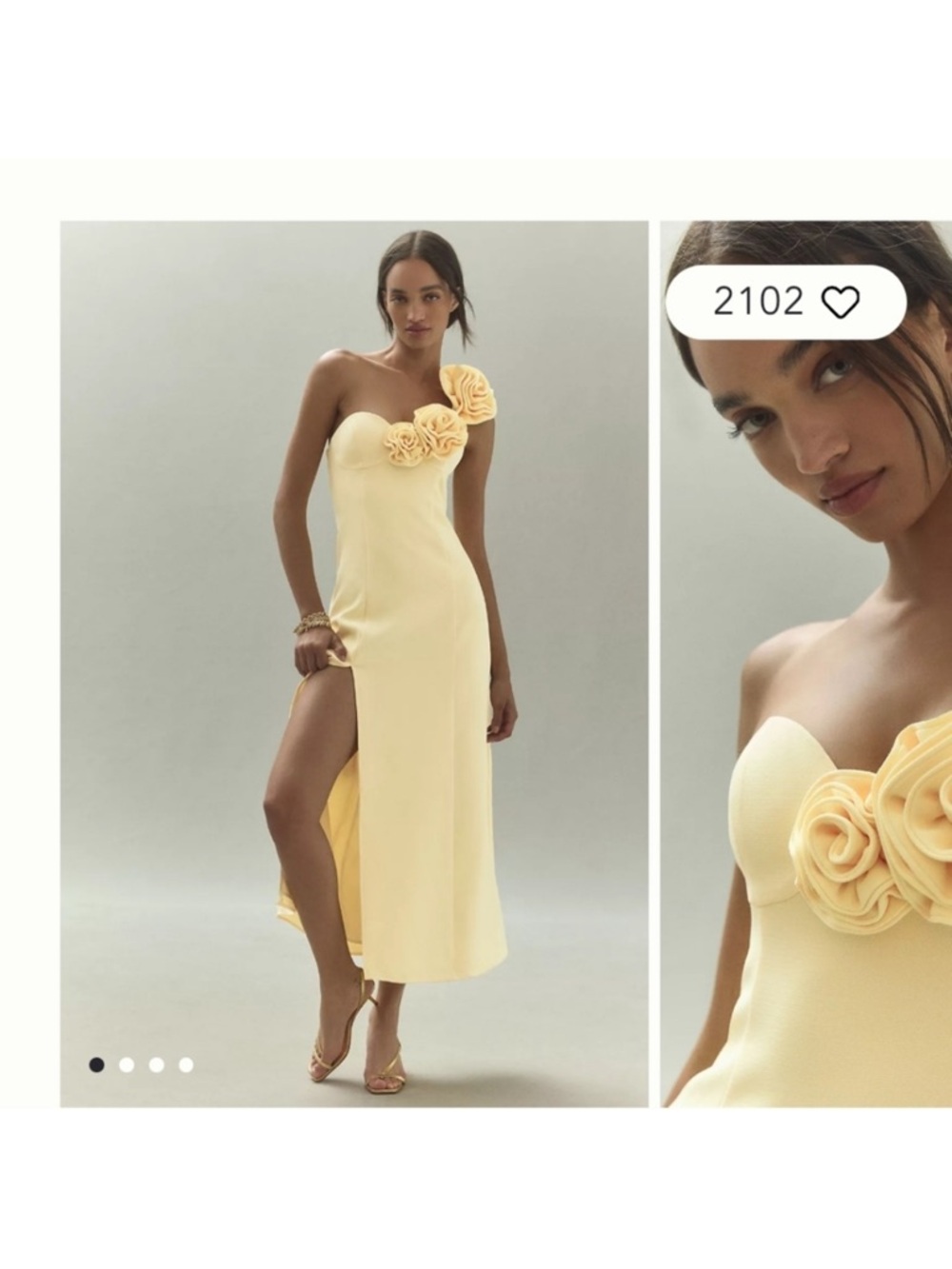 The Wolf Gang Flores Rose Elegant Yellow One-Shoulder Dress with Floral Detail